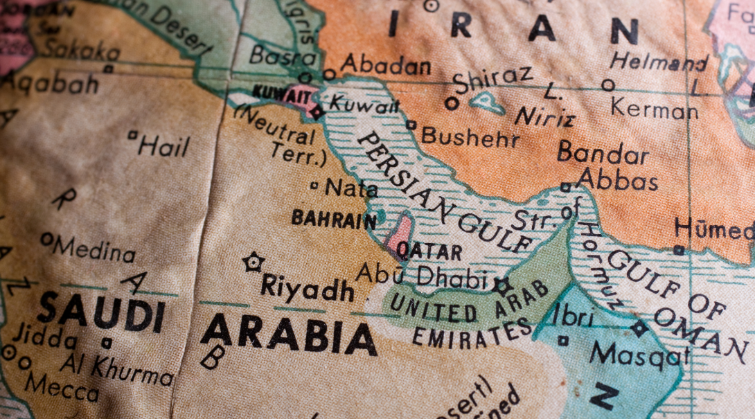 Political map of the Middle East focused on the Persian Gulf